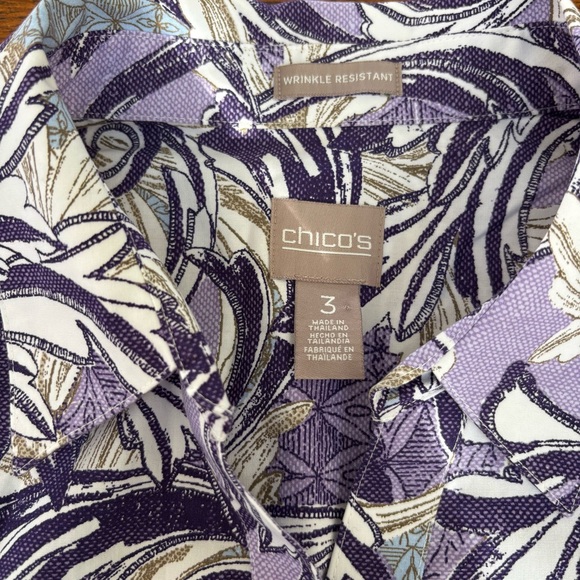 Chico's Purple & Beige 100% Cotton Long Sleeve Button Blouse Women’s XL - Picture 6 of 8